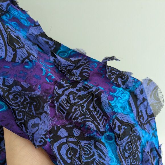 Vintage Chicos Silk Jacket Topper Blazer S Blue Black Art Eclectic Funky Floral - Picture 7 of 11